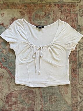 Ambiance White Scoop Tie-Front Crop Top